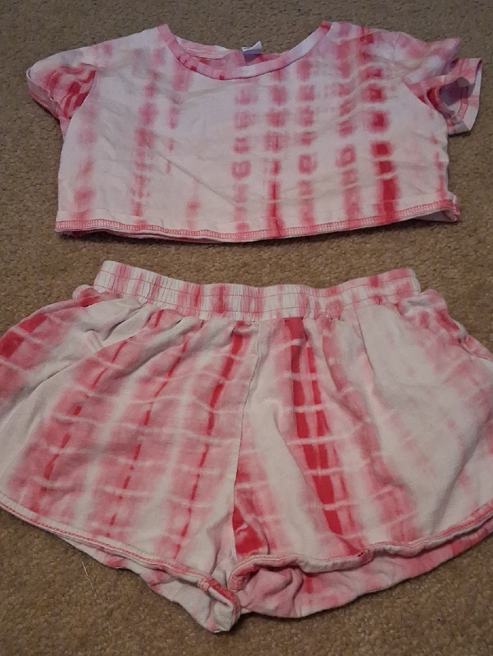 SHEIN Pink & White Tie-Dye Crewneck Top & Shorts Set